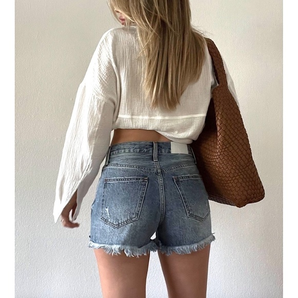 PISTOLA Nova Relaxed High Rise Cut Off Denim Shorts NEW - Picture 2 of 11